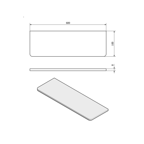 Klaasist riiul 600x100x8mm, kirgas klaas