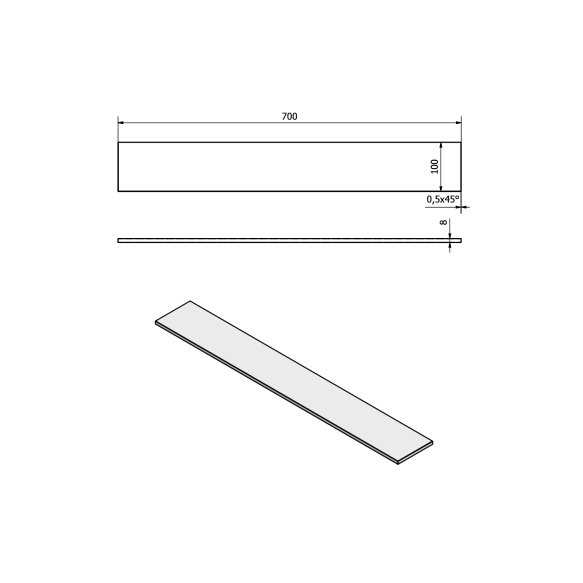 Klaasist riiul 700x100x8mm, matt klaas