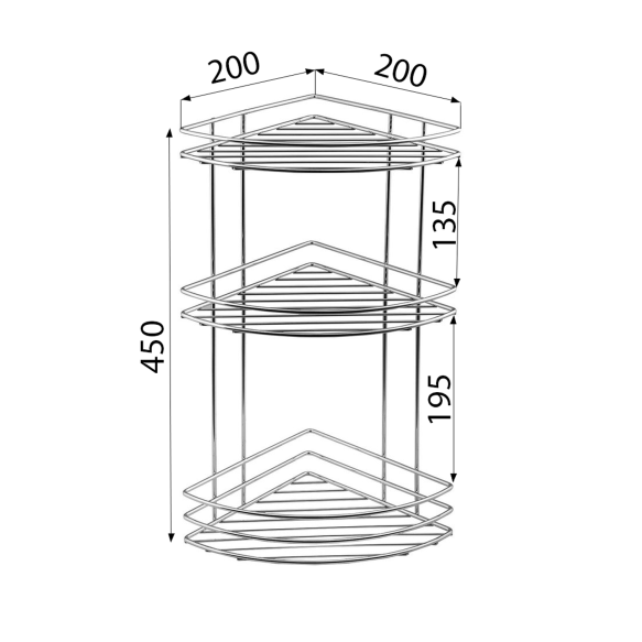 Kolmitasoinen kulmahylly CHROM LINE, kromi