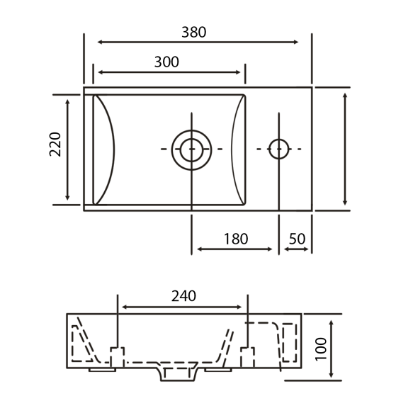 valamu Margitha 38x22cm, segistiava paremal, marmor