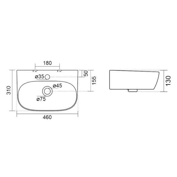 valamu FLANNY 46x31cm,  valge