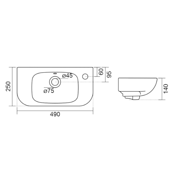 valamu KIA 49x25cm,  valge