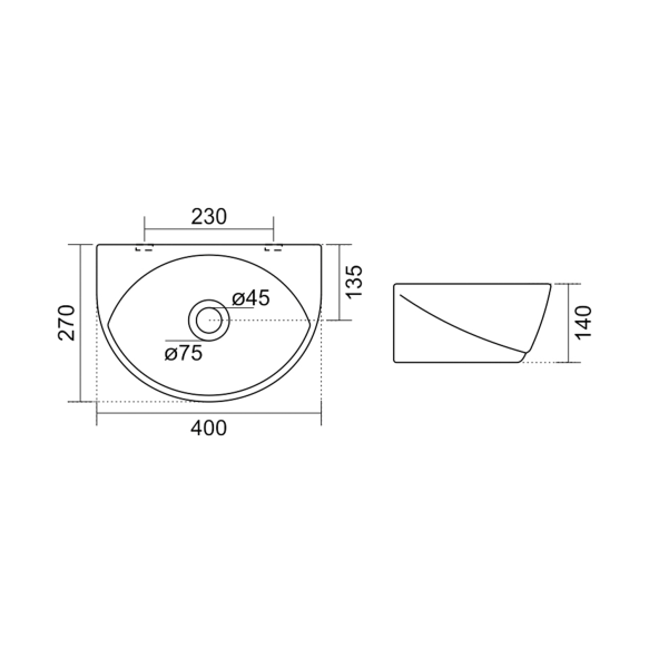 valamu LIZA 40x27cm,  valge