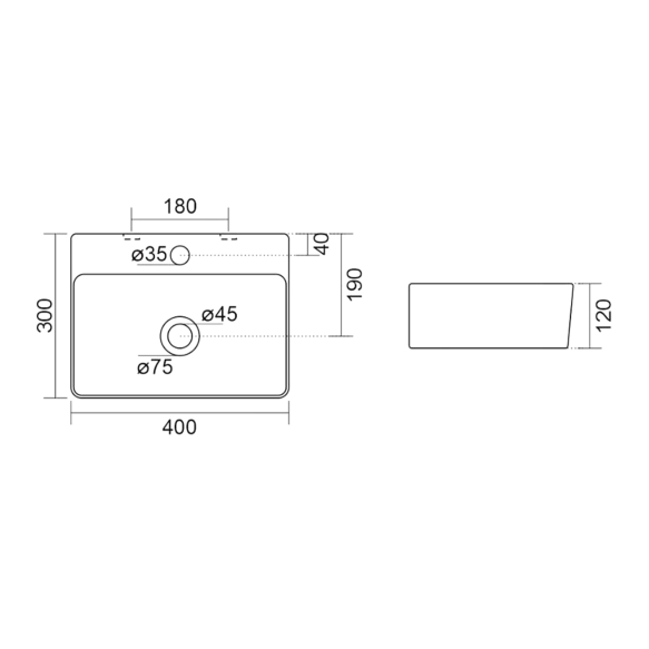 valamu MERCY 40x30cm,  valge