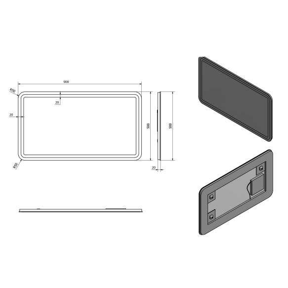 LED taustvalgustusega peegel NYX 90x50cm