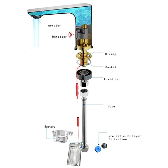 sensoriga valamusegisti, 6V DC (4xAA), matt valge