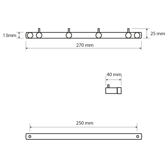 Koukku X-ROUND BLACK, 4:llä koukulla, musta