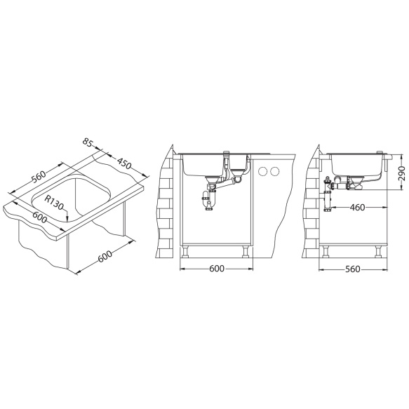 keittiöallas Alveus Wave 30, musta lasi/rst