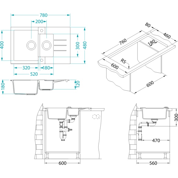 keittiöallas Alveus Rock 70-G11, valkoinen