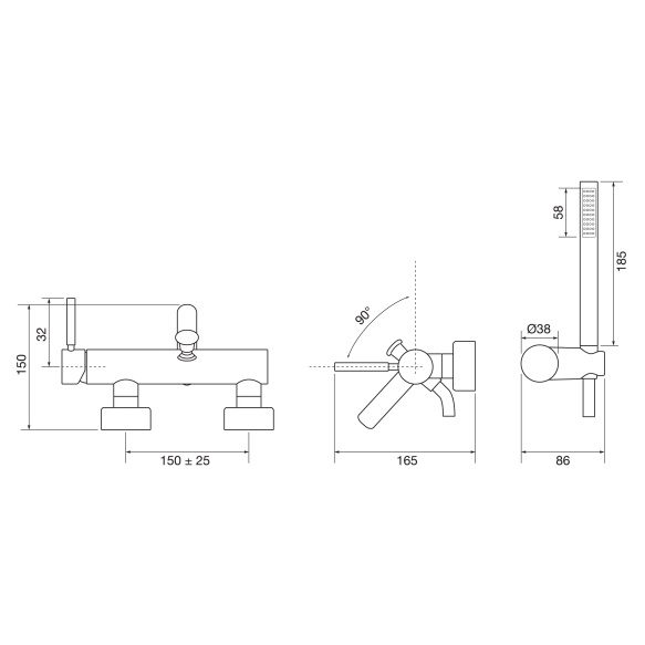 ammehana Form A, käsisuihkusetin kera, mattamusta