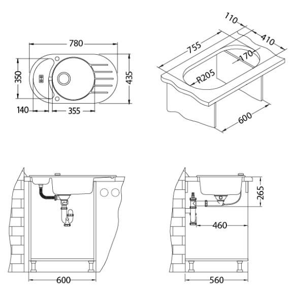 keittiöallas Alveus Niagara 50-G91, musta