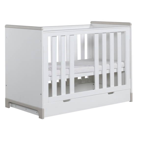 vauvansänky Mini, 120x60, sänkylaatikko ei kuulu hintaan, valkoinen+harmaa