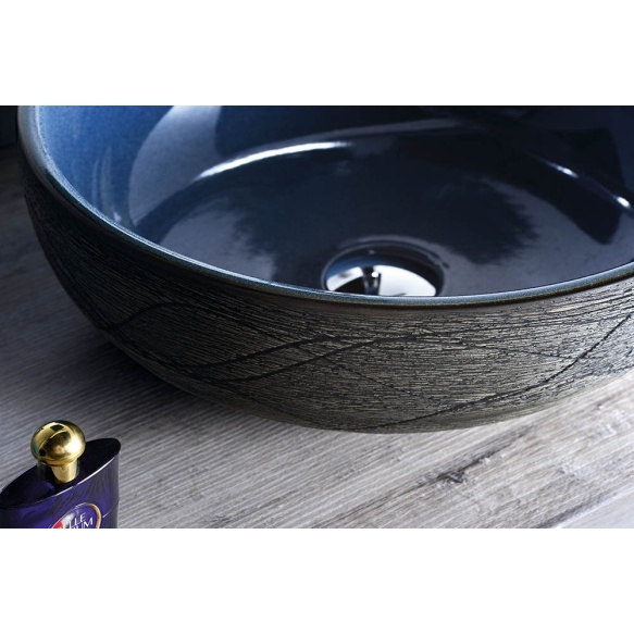 keraaminen pesuallas Interia Priori PI020, pöytätasolle, koristemaalattu, sininen/harmaa, 420 X 420 X 150 mm