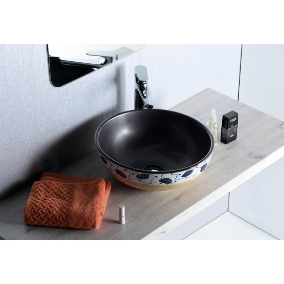 keraaminen pesuallas Interia Priori PI019, pöytätasolle, koristemaalattu, musta/ruskea, 420 X 420 X 150 mm