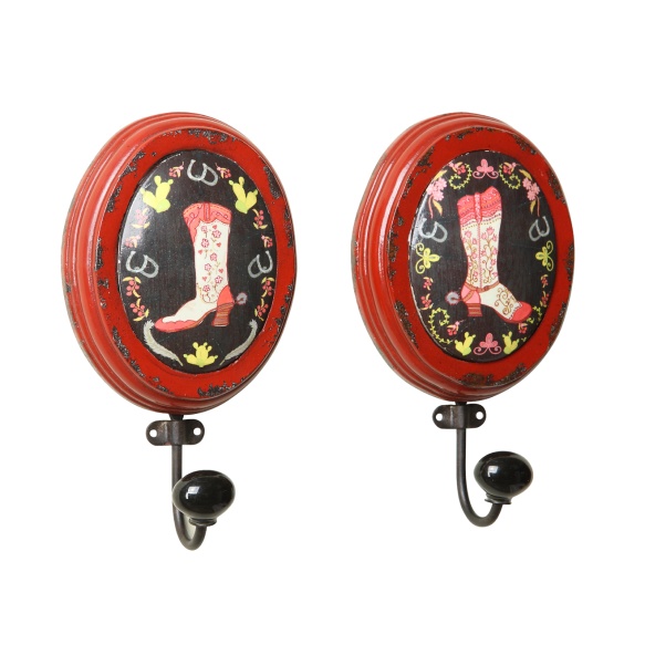 puinen koukku, cowboy-saappaan kuvalla, 2 eri tyyliä