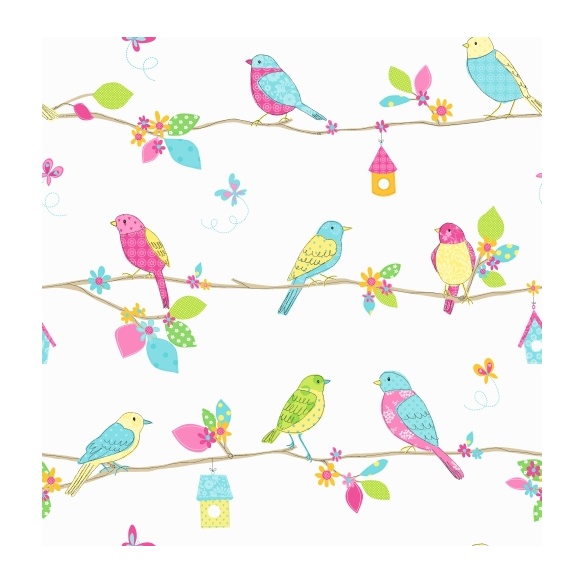 Hoopla Pretty Birds SidewallBlue