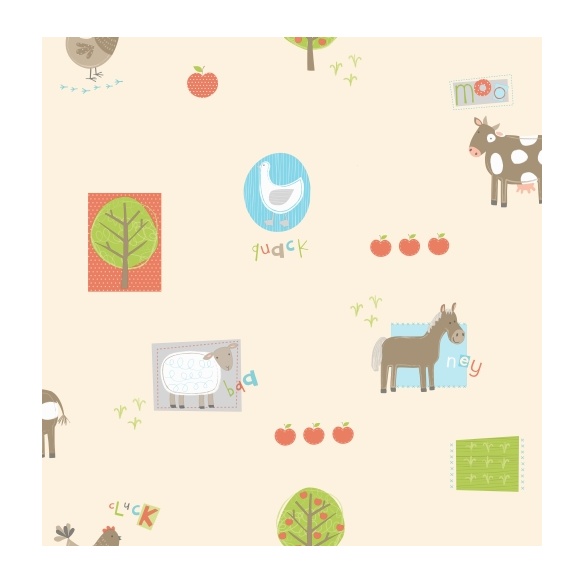 Hoopla Farm Animals Sidewall Multi mid tones
