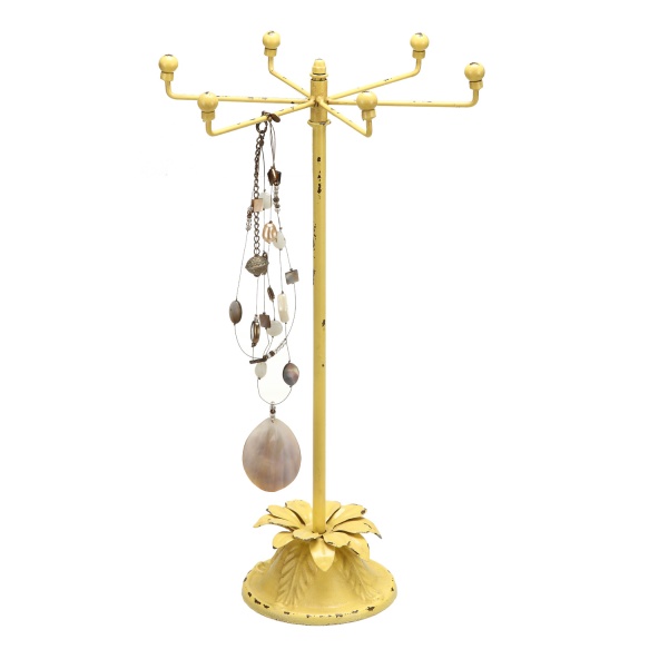 keltainen vintage metallinen korunpidin, 44,5 cm H