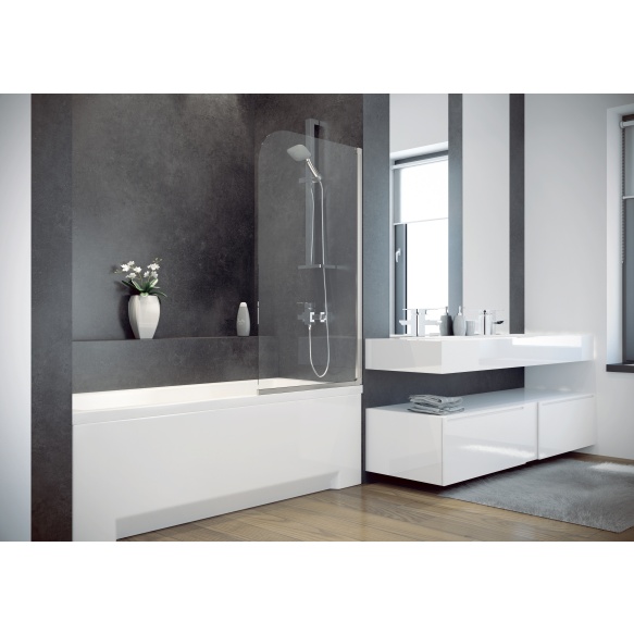 ammeseinä Interia Alfa 1, 75x130 cm, suorakulmaiselle ammeelle, kromattu alumiini, kirkas turvalasi