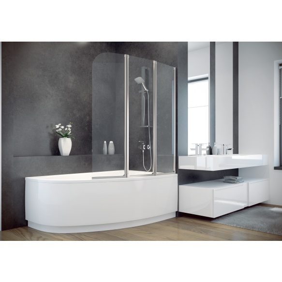 ammeseinä Interia Alfa 3, 123x139 cm, suorakulmaiselle ammeelle, kromattu alumiini, kirkas turvalasi