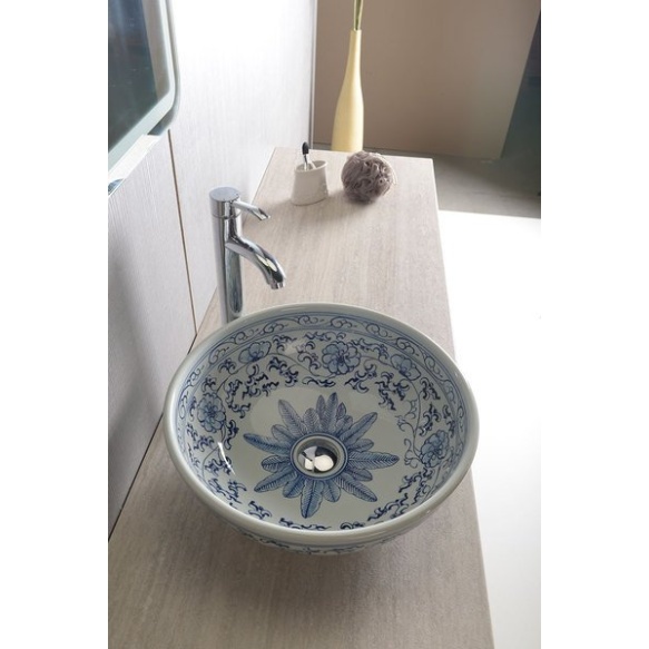 keraaminen pesuallas Interia Priori, pöytätasolle, koristemaalattu, valkoinen/sininen, 420 X 420 X 150 mm