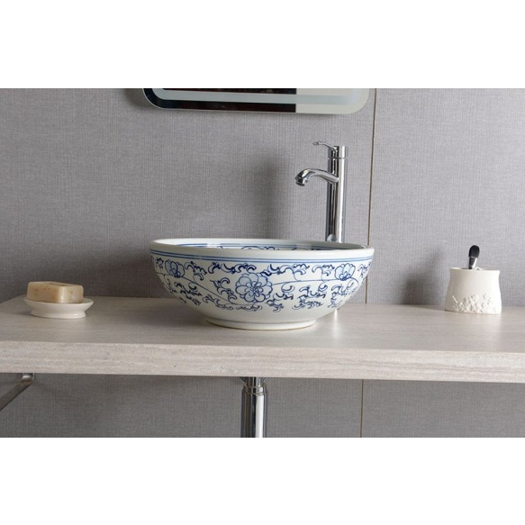 keraaminen pesuallas Interia Priori, pöytätasolle, koristemaalattu, valkoinen/sininen, 420 X 420 X 150 mm