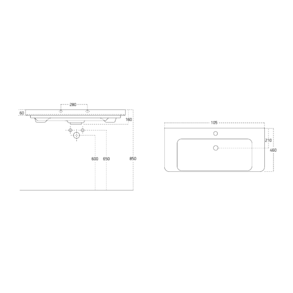 keraamiline valamu Thalie, 105x46 cm