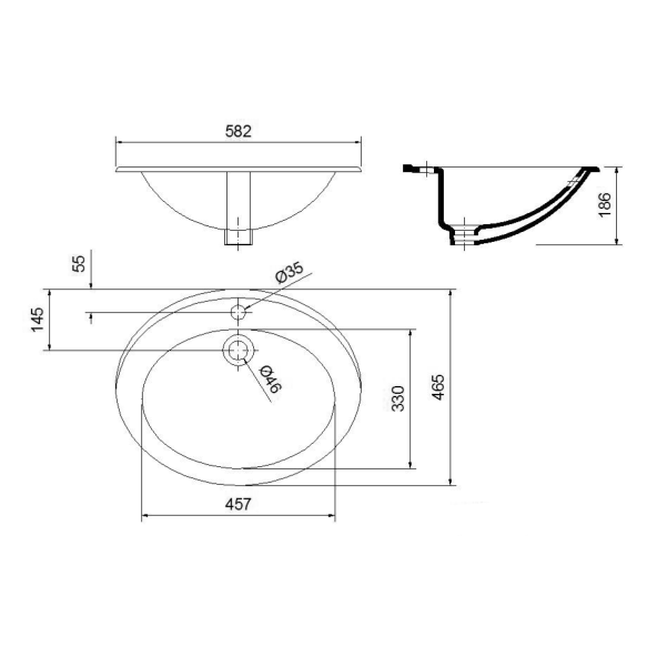 upotettava keraaminen pesuallas TROPICO 58x46 cm, valkoinen