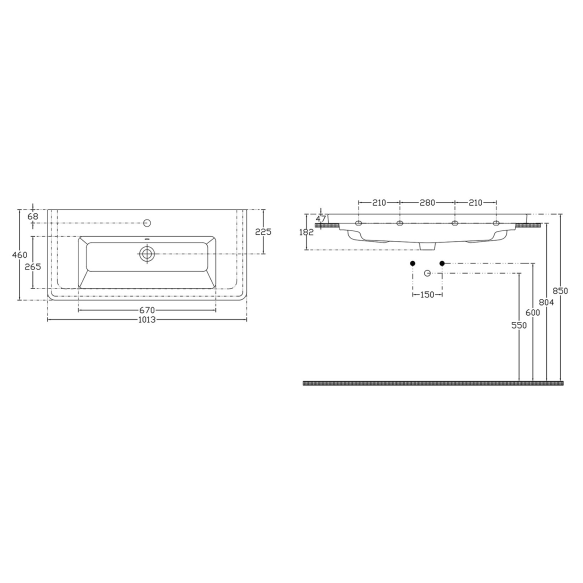 valamu  City Square 100x18x45cm