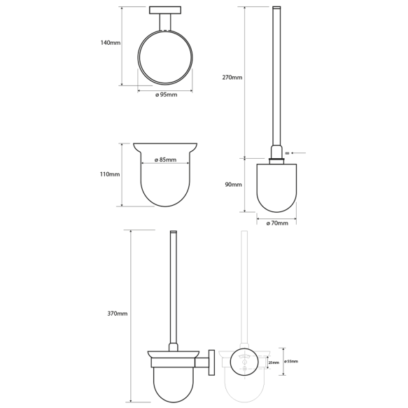 WC harja ja teline X-ROUND WHITE seinälle, matta lasi, valkoinen