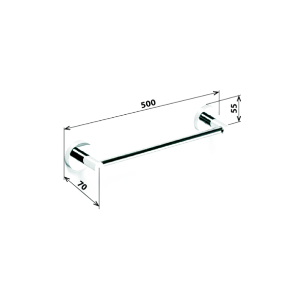 X-ROUND E käterätihoidja 500mm, kroom (505x55x65 mm)