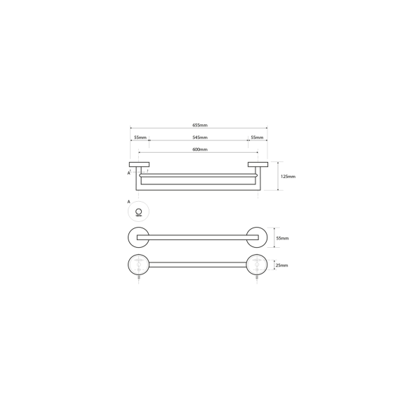 X-STEEL käterätihoidja 655mm, harjatud roostevaba teras (655x125 mm)