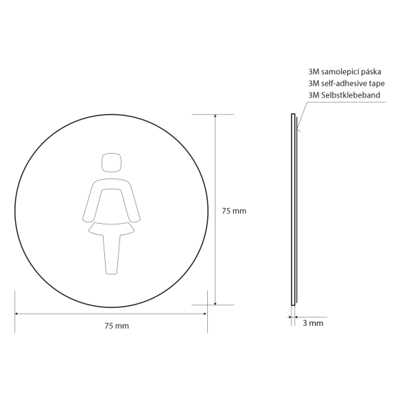 liimitav WC kiri "WOMEN" 75 mm, harjatud teras