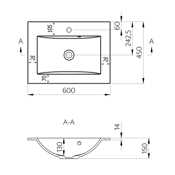 kivimassist valamu YUKON 60x45cm, valge