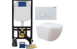 seinä wc-istuinpaketti Creavit Free Rimless, täydellinen toimitus - valkoinen huuhtelupainike