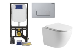 Seinä WC-istuinpaketti Creavit GR5003 / Interia Pacho , täydellinen toimitus, - mattakromi huuhtelupainike