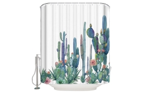 tekstiili suihkuverho Cactuses 183x200 cm + suihkuverhon rengassetti
