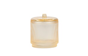 keltainen lasinen kannellinen muki 8x10 cm