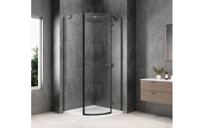 kaareva suihkukulma Globe, gun metal,  800x800 mm, kirkas lasi, oikea